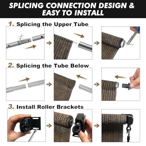 Artpuch Outdoor Roller Shades with Splicing Design, 10' W x 8' H Exterior Cordless Patio Shades Roll Up Blinds for Porch, Gazebo, Pergola, Balcony, Mocha