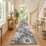 Findosom Hallway Runner Rug 2x10, Non Slip High-Low Textured Floral Washable Runner Rug with Rubber Backing, Boho Carpet Runner for Kitchen, Entryway, Bedroom, Laundry, Gray
