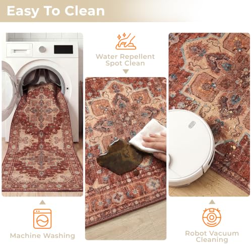 3 Piece Kitchen Rugs Sets with Runner, Washable Non Slip Soft Boho Kitchen Mats, Low Pile Stain Resistant Carpet for Hallway, Laundry Room, Entryway, Home Decor(20"x32"+20"x48"+20"x59", Rust Red)