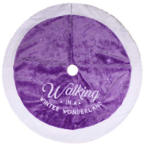 yuboo Purple Lavender Tree Skirt, 36" Faux Fur Christmas Tree Skirt with Embroidered Snowflakes for Purple Christmas Candy Violet Decorations Decor Ornament