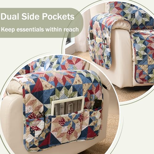 Patchwork Recliner Chair Covers, Quilted Medium Lazy Boy Chair Covers, Recliner Cover Pet Friendly for Sofa Couches, Washable Armchair Covers (Recliner 26", Patchwork Red)