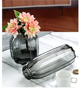 Black Grey Glass Vase for Flowers,Dark Grey Bud Tall Glass Vases,H-8.0" Simple Striped Design for Home Floor Decor,Farmhouse Decor, Centerpiece Coffee Table Decorations