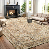 5x7 Area Rugs for Living Room, Washable Rug Vintage Floral, Beige