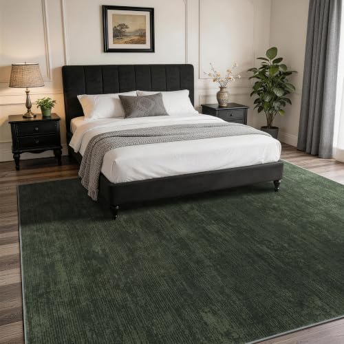 4x6 Washable Area Rug, Dark Green Solid Area Rugs for Living Room & Bedroom