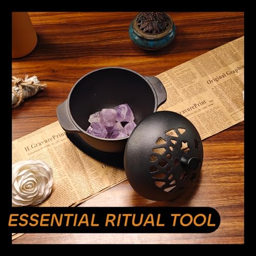 Cast Iron Incense Burner - Cast Iron Incense Holder Mini Cauldron for Sage, Palo Santo, Resin, Charcoal & Japanese Incense | Home, Rituals & Meditation Censer Bowl