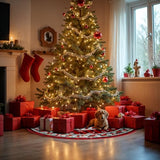 36 Inch Christmas Tree Skirt, Holiday Christmas Decorations for Xmas Tree, Snowflake Red Background Tree Skirt, Christmas Tree Decor for Home Party