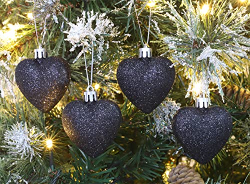 Christmas Concepts® Pack of 8-60mm Heart Shaped Christmas Tree Baubles – Glitter Decorated Baubles (Black)