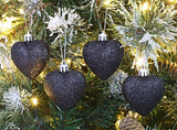 Christmas Concepts® Pack of 8-60mm Heart Shaped Christmas Tree Baubles – Glitter Decorated Baubles (Black)