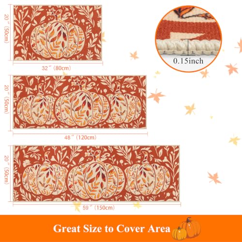 Fall Kitchen Rugs Sets of 3, Washable Kitchen Mats for Floor