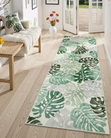 Wonnitar Leaf Washable 2x6 Rug Runner, Tropical Green Bathroom Rugs Runner Kitchen Carpet, Non-Slip Monstera Plant Non-Shedding Low Pile Accent Mat for Hallway Bedroom Closet