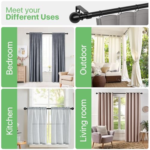 Curtain Rods for Windows 28 to 48 inch, 5/8 inch Black Curtain Rod Set with Brackets, Splicing Adjustable Metal Drapery Rod for Bedroom, Kitchen, Living Room, Matte Black