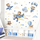 decalmile Airplane with Animals Wall Stickers Hot Air Balloon Bear Clouds Wall Decals Baby Nursery Kids Bedroom Living Room Wall Decor