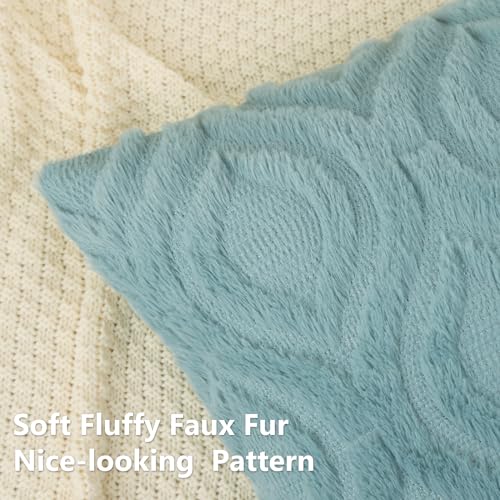 decorUhome Faux Fur Plush Soft Aqua Throw Pillow Covers 26x26 Set of 2