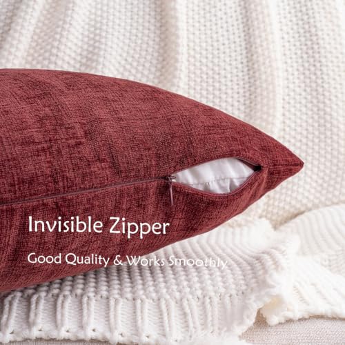 HWY 50 Throw Pillow Covers 18x18 Inch Soft Chenille Burgundy Red Pack of 2