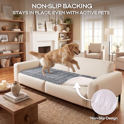 decorUhome Non-Slip Fuzzy Couch Cover for Dogs, Soft Thick Washable Pet-Friendly Protector, Sofa Slipcover for 2 Cushion Sofa/Loveseat, Grey, 27.6" x 59"