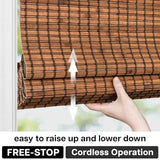 LazBlinds Cordless Blackout Bamboo Roman Shades, Room Darkening Blinds for Interior Windows, Thermal Insulated Roll Up Bamboo Blinds for Home & Patio, 34" W x 64" H, Penang Teak