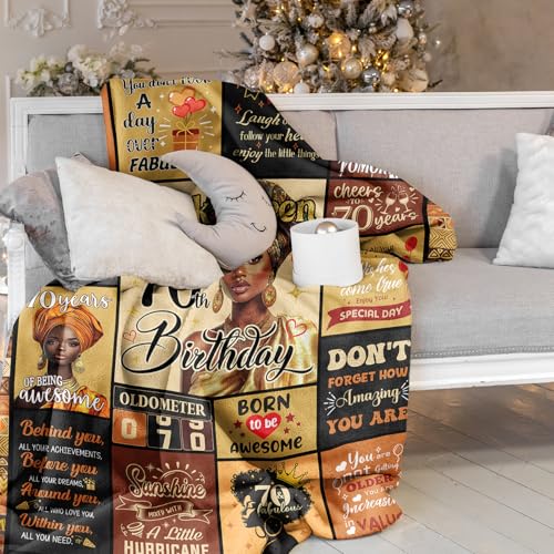 African American 70th Birthday Gifts for Women Blanket 60"X50", Encouragement Inspirational Bday Gift, 70 Year Old Birthday Gifts for Black Women Mom Lady Girl Friend