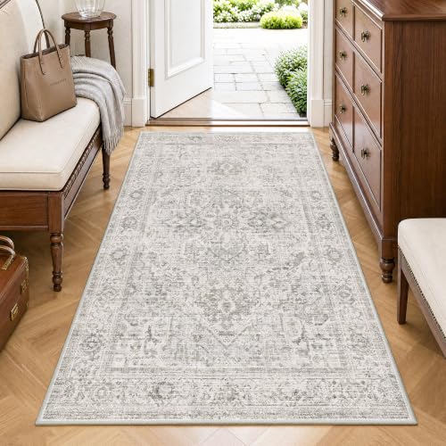 FMFUNCTEX 3x5 Washable Grey Neutral Oriental Distressed Entryway Area Rug
