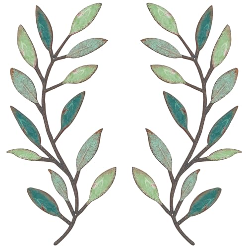 Zhengmy 2 Pieces Metal Tree Leaf Wall Decor Vine Olive Branch Leaf Wall Art Living Room, Hallway Wall Decor Outdoor Decoration(Gradient Green)