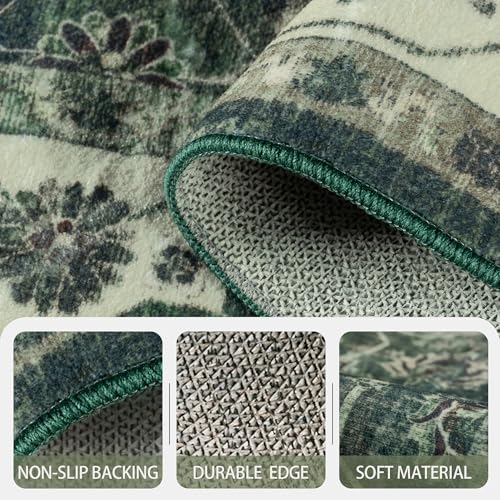 5x7 Area Rugs, Soft Non Slip Low Pile Washable Rug, Boho Modern Rug for Living Room, Bedroom, Dining Room, Sage Green
