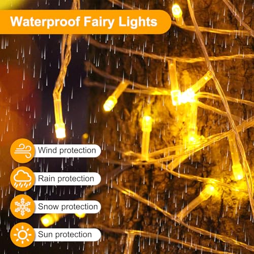 33 FT 100LEDs Christmas Lights Plug in,Outdoor Indoor Connectable Fairy Lights with Timer and 8 Modes,Christmas Tree Lights for Garden Party Wedding Christmas Decoration(Warm White)