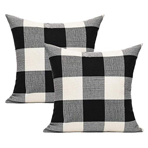 VAKADO Outdoor Farmhouse Buffalo Plaids Throw Pillow Covers 18x18 Set of 2 Black White Decorative Classroom Front Porch Classic Decor Retro Boho Cushion Cases Fall Home Rustic Check for Couch Patio