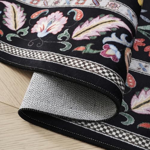 Rugcomf Area Rug 5x7 for Living Room Floral Washable, Vibrant Black