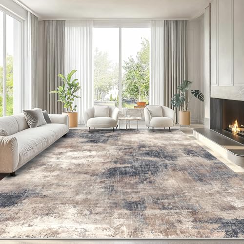 AMADA Washable 8'x10' Abstract Area Rug for Living Room Brown