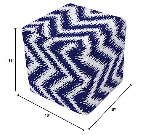 Chevron Hand Woven Pouf, 18-Inch by 18-Inch by 18-Inch, Indigo/Ivory
