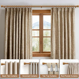 Lootkell Wood Curtain Rods for Windows 66 to 120 Inches 1" Diameter Boho Decorative Heavy Duty Long Window Curtain Rod Adjustable with Handmade Wood Grain Design for Living Room Bedroom Kitchen