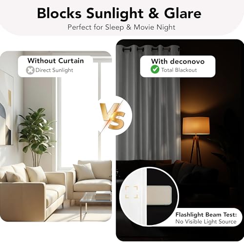Deconovo 100% Blackout Curtains for Bedroom, Thermal Insulated and Noise Reducing Drapes, Room Darkening Window Curtains with Double Layer, Oeko-TEX Certified (Pure White, 52x84 Inch, 2 Panels)