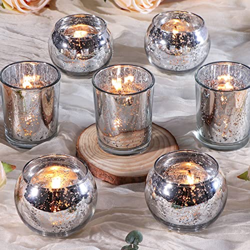 DEVI Silver Votive Tealight Candle Holders 24PCS, Mercury Glass Candle Holders for Table Centerpieces, Tea Party Wedding Table Decor