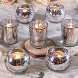 DEVI Silver Votive Tealight Candle Holders 24PCS, Mercury Glass Candle Holders for Table Centerpieces, Tea Party Wedding Table Decor