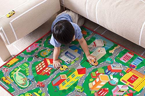 beetoy Car Rug, 31.5"X67" Play Mat with Roads for Kids | Portable, Anti-Slip, Educational City Life Traffic Carpet, For 6 Toy Cars