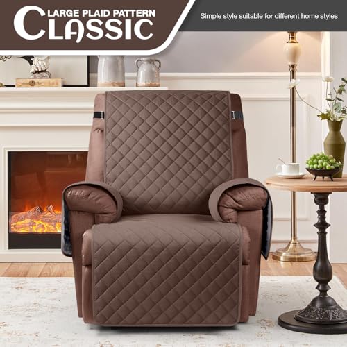 KinCam 100% Waterproof Recliner Loveseat Cover with Console X1, Recliner Couch Covers X1, Recliner Chair Covers X1(Deep Brown)