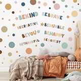 TaoBary 332 Pieces Polka Dots Wall Decals for Classroom Kids Wall Sticker Inspirational Circle Phrases Decal Sticker Letter Be Thankful, Be Brave Decal for Classroom Nursery Playroom(Boho)