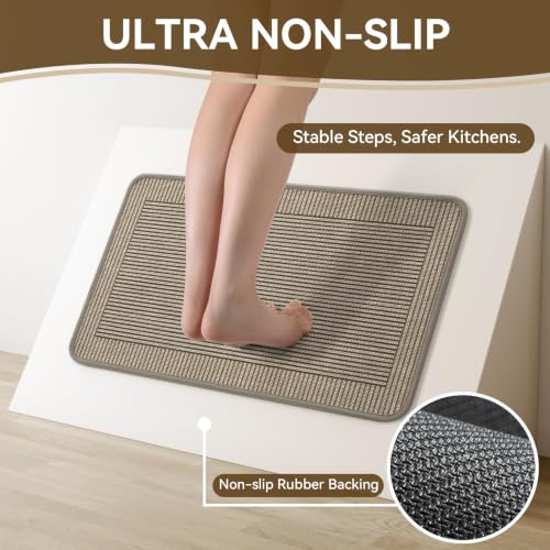 Kitchen Rugs Set of 2, Kitchen Mats for Floor,20x32+20x47 Brown