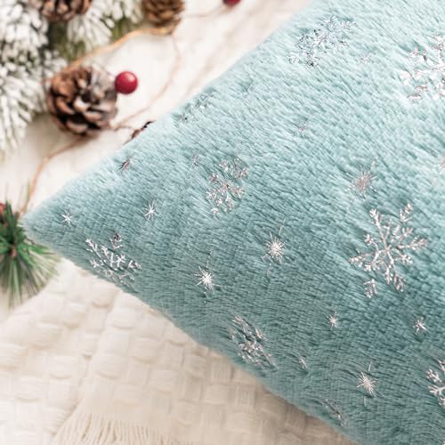 MIULEE Christmas Decorations Pillow Covers 12x20 Aqua Silver Snowflake