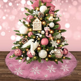 Spring Easter Mini Pink Faux Fur Tree Skirt, 15'' Small Pink Tree Rug with Silver Snowflake, Fluffy Furry Decorations for Pencil Slim Tabletop Tree