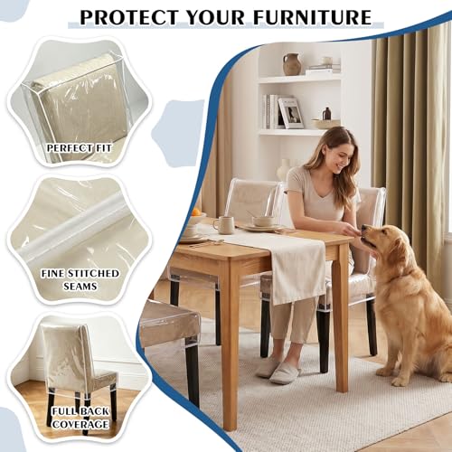 TAOCOCO Clear Dining Chair Covers, Heavy Duty Plastic Chair Covers, 4 Pack Waterproof Seat Cover for Protection Against Cat & Dog Clawing, Stain & Dust Protector, Easy Clean