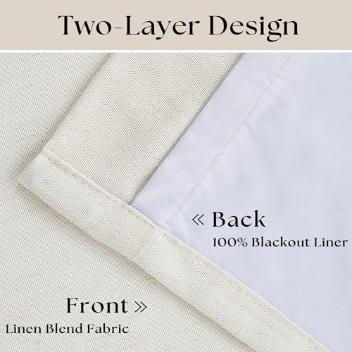 90 Inch Pinch Pleated Linen Blackout Curtains 2 Panels for Living Room Cream Natural 100% Black Out Curtains 90 Inches Long Pinch Pleat Dual Layer Drapes Birch Ivory Drapes for Dining Bedroom Office
