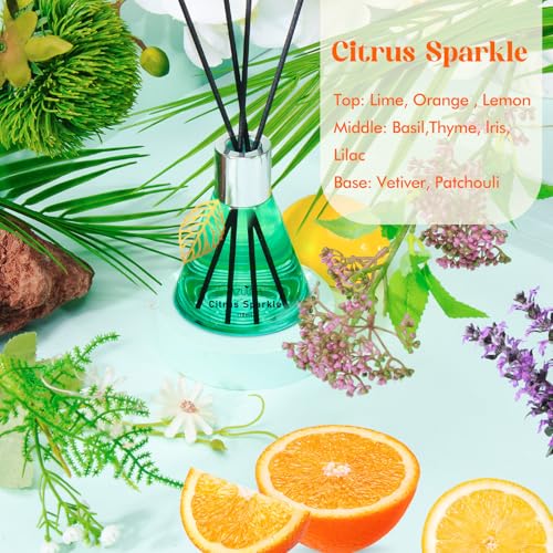Reed Diffuser Set for Home, Citrus Scented Diffuser with 6 Diffuser Sticks, Home Fragrance Scent Essential Oil Stick Diffuser for Christmas Shelf Decor,3.4 oz