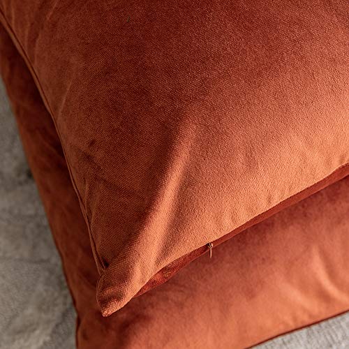 Set of 2 Comfortable Velvet Throw Pillow Cases Decorative Solid Cushion Covers for Sofa Couch and Bed - 16"x16", Rust