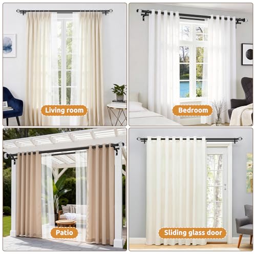 1 Inch Black Double Curtain Rod for Windows 66 to 120 Inches (5.5 to 10 Ft), USFOOK Adjustable Curtain Pole, Crystal Window Treatment Rods for Sliding Glass Door, Wall mounted