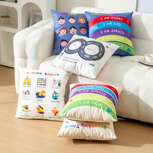 B BBPM Classroom Must Haves Throw Pillow Covers Set of 2 - Calming Corner School Counselor Office Mental Health Pillow Decor Calm Down Corner Items for Home Kids Dutch Velvet 18x18 Inch