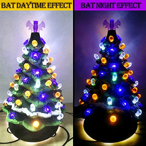 117Pcs Replacement Lights Bulbs/Tree Pegs for Halloween Ceramic Trees Including Skull/Pumpkin Head/Spider & 2Pcs Themed Tree Tops (Including Bat/Triple Pumpkin)