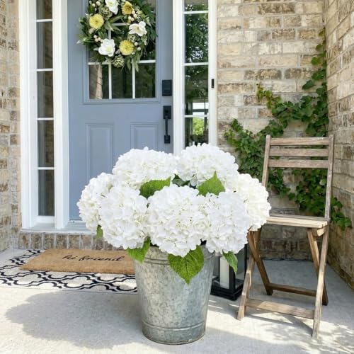Waipfaru 21" Real Touch White Hydrangea Artificial Flowers with Long Stem & Leaves, Full Latex Faux Hydrangea Flowers for Home Decor Party Floral Arrangements Wedding Bouquets Centerpieces, 3Pcs
