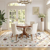 Rugcomf Large Area Rug 8x10 Washable Non Slip Floral Animal Cat, Beige