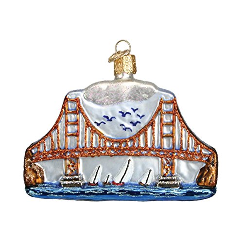 Old World Christmas Golden Gate Bridge Glass Blown Ornament for Christmas Tree, Handcrafted Holiday Decoration, Landmark Collection