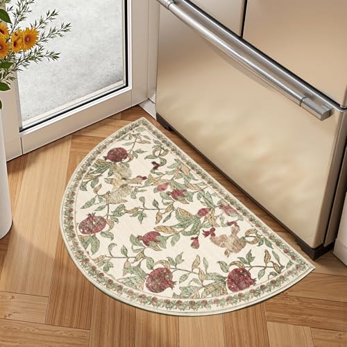 jinchan 2x3 Half Circle Floral Vintage Washable Entryway Rug, Red/Green